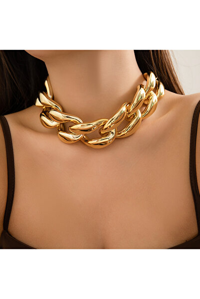 Choice قلادة ذهبية اللون مصنوعة من الأكريليك بتصميم هندسي على شكل حرف O وسلسل...