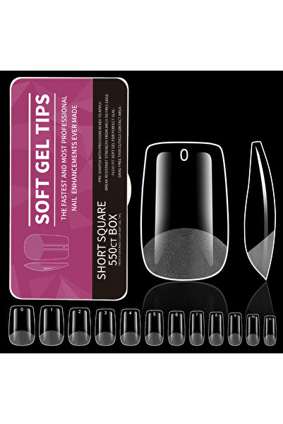 Choice أظافر صناعية قصيرة مربعة الشكل من الأكريليك الشفاف، 550 قطعة، تغطي نصف...