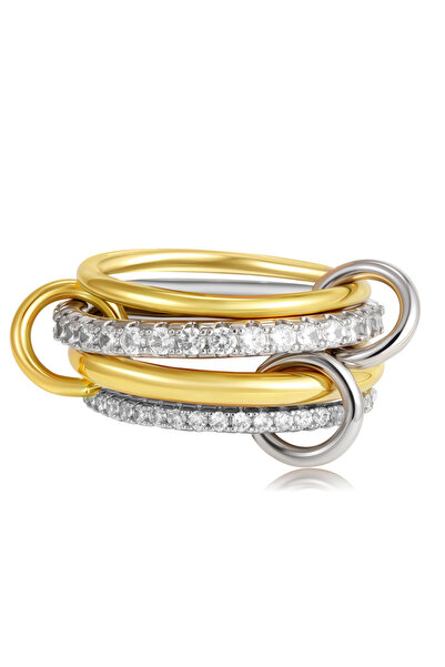 Choice طقم خواتم نسائية فاخرة متعددة الطبقات مطلية بالذهب ومرصعة بالزركونيا ا...