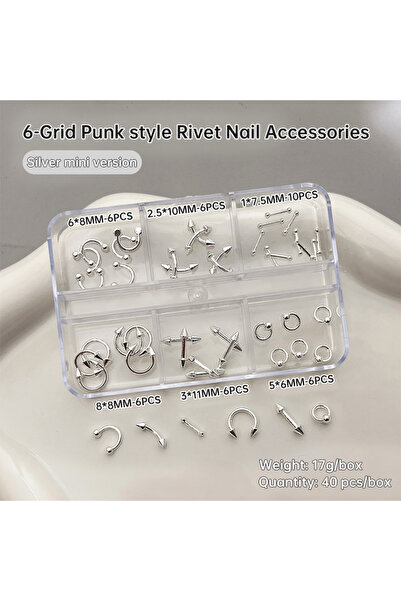 Choice 6 شبكات مسامير أظافر بانك مسامير معدنية ذهبية / فضية / سوداء مخروط دائ...