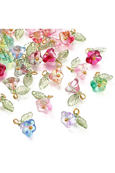 Choice 30 قطعة من المعلقات الزجاجية 6 ألوان مع نتائج نحاسية ذهبية على شكل زهر...