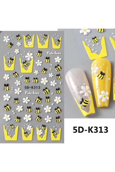 Choice 1 قطعة 5D-K313 ملصقات أظافر على شكل نحلة كرتونية على شكل زهرة الأقحوان...