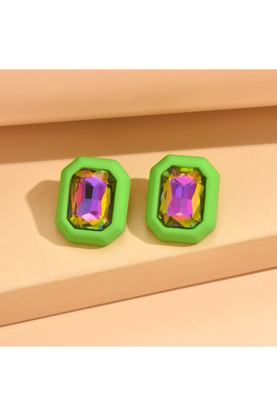 Choice greeb Square Stud Earrings for Women Fashion Geometric Vintage Colorfu...