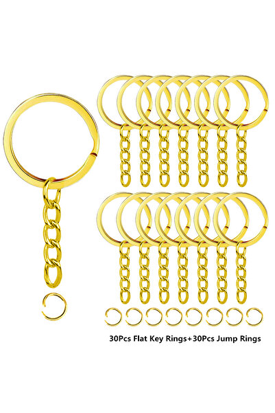 Choice 30 Sets Golden 30 Sets Flat Key Chain Rings Bulk Metal Key Ring with C...