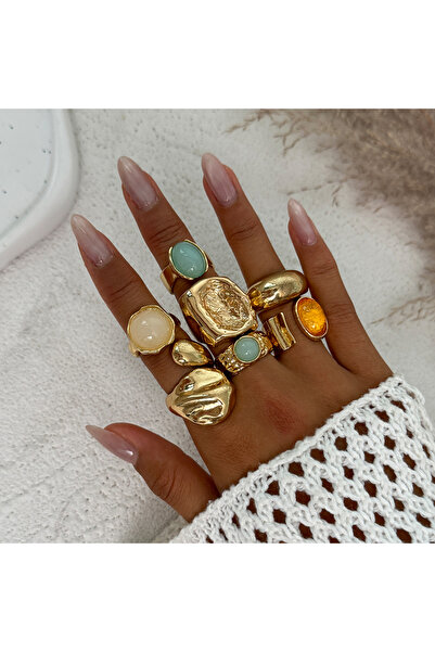 Choice مجموعة خواتم إنجيمارك الذهبية الفاخرة المفتوحة المرصعة بالكريستال، 7 ق...