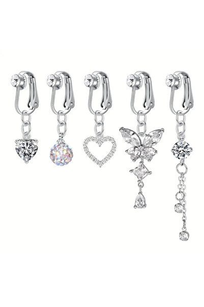 Choice حلقات سرة وجرس جلدية ذات سطح هندسي، نمط أ، 5 قطع، مرصعة بأحجار الراين ...