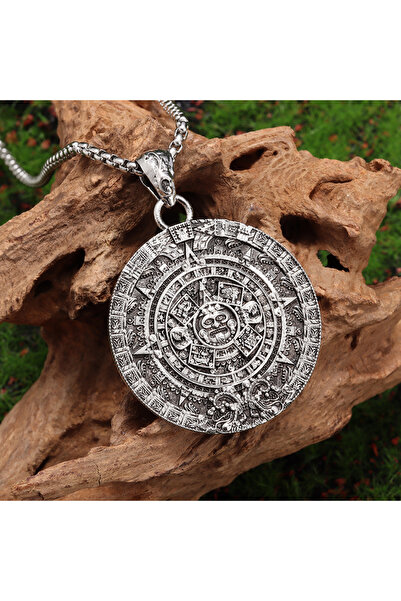 Choice AL21042- قلادة فضية بتصميم تقويم شمسي أزتيكي مايا ريترو بانك للرجال وا...