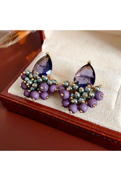 Choice أقراط HE20571-1 من خرز الزركون الأرجواني على شكل قطرة ماء للنساء، بتصميم عصري أنيق، على شكل أذن متدلية