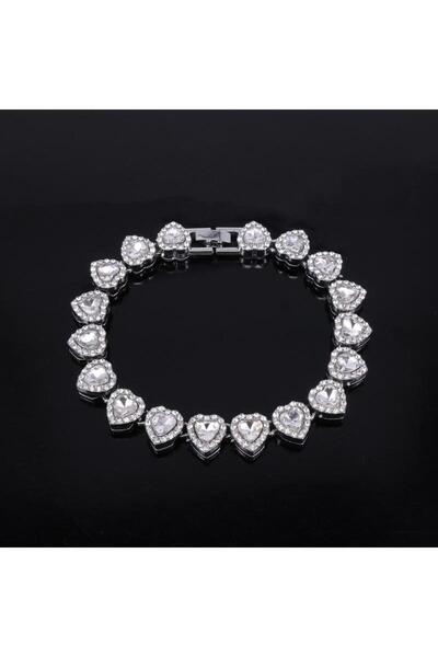 Choice قلادة جديدة لامعة على شكل قلب من الفضة 20 سم 45 سم مع أحجار الراين على...