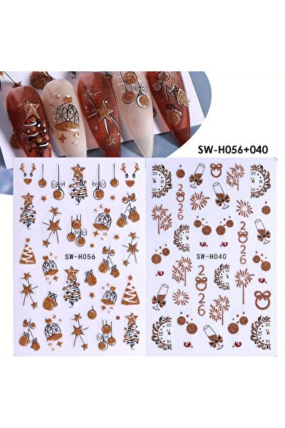 Choice SW-H056 040 قطعتان من ملصقات أظافر عيد الميلاد اللامعة الرائعة ثلاثية ...