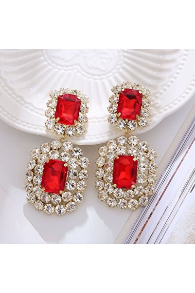 Choice أقراط متدلية من الكريستال الزجاجي الأسود اللامع الفاخر باللون الأحمر ا...