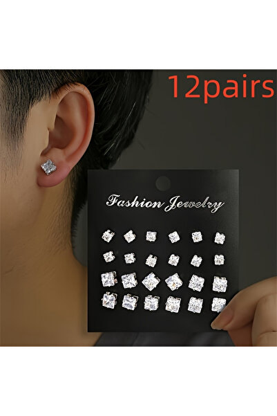 Choice طقم أقراط زفاف فضية لامعة مكون من 12 زوجًا، مناسب للرجال والنساء، إكسس...