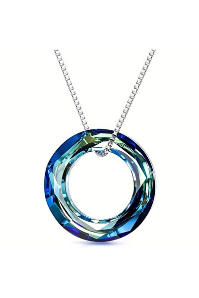 Choice قلادة على شكل خاتم ملاك من الكريستال النمساوي الملون باللون الأزرق مع ...