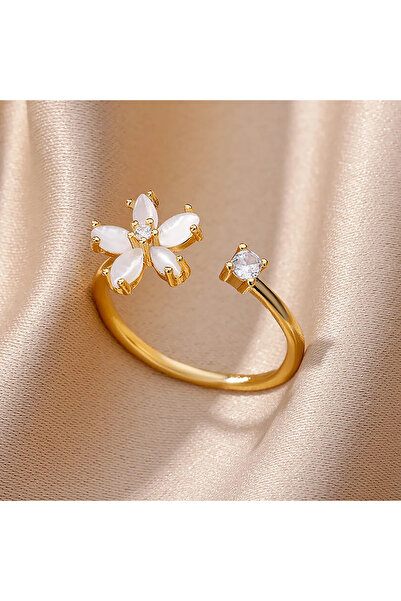 Choice AJZ10134 خواتم أوبال الزهور للنساء خاتم من الفولاذ المقاوم للصدأ اتجاه فاخر لحفلات الزفاف الجمالية الزهرية