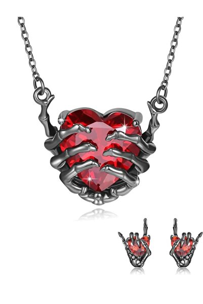 Choice قلادة مطلية بالمسدس الأسود + زوج من الأقراط، قلادة على شكل قلب أنيقة و...