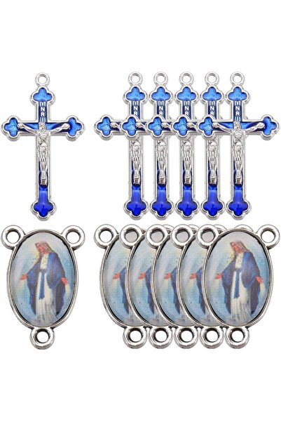 Choice AECH05-13332 1 BOX 20Pcs Rosary Charms Cross Charms Bulk Crucifix Antique Silver Blue Enamel Oval Ea