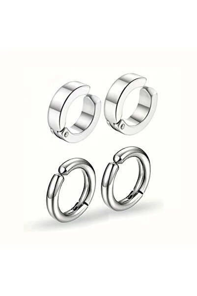 Choice طقم مشابك أذن من الفولاذ المقاوم للصدأ على طراز البانك مطلي بالروديوم، مكون من 2/4 أزواج - أقراط أذن دائرية أنيقة بدون ثقب
