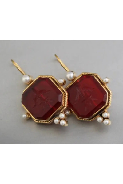 Choice أقراط متدلية أنيقة من اللؤلؤ الهندسي العتيق E1530-2-أحمر للنساء، أقراط...