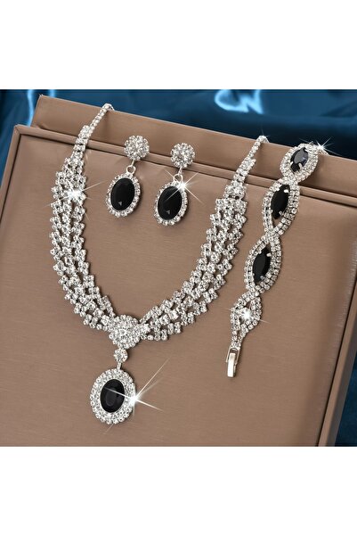 Choice مجموعة مجوهرات زفاف أنيقة YF1176-1 مكونة من قلادة وأقراط مرصعة بأحجار ...
