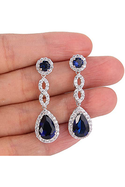 Choice أقراط متدلية طويلة من الزركونيا المكعبة الزرقاء من هويتان تيمبيرمنت، م...