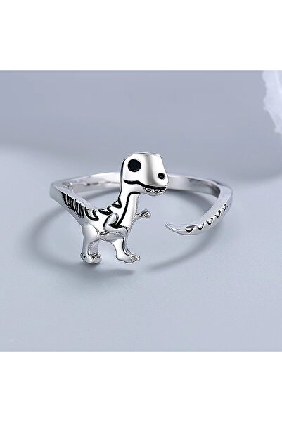 Choice خاتم مفتوح فضي اللون قابل للتغيير من قطعة واحدة على شكل تيرانوصور ريكس...