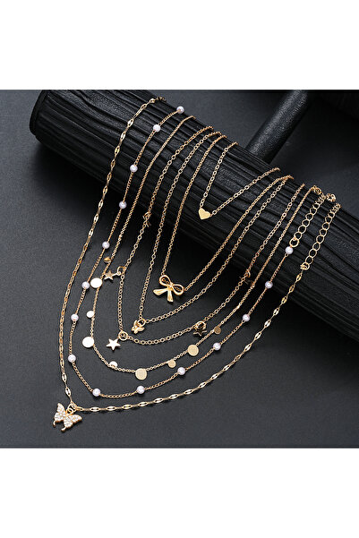 Choice قلادة AYAGold مكونة من 7 قطع ذهبية اللون متعددة الطبقات من اللؤلؤ على ...