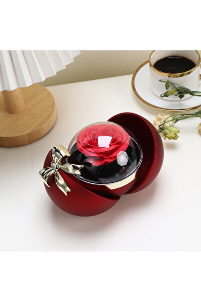 Choice صندوق هدايا من الوردة الأبدية المحفوظة على شكل قوس دائري أحمر بدون مجو...