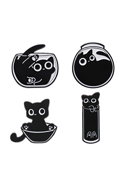 Choice مجموعة من 15 دبوسًا مطليًا بالمينا على شكل قطة سوداء لطيفة، من 3 إلى 8...