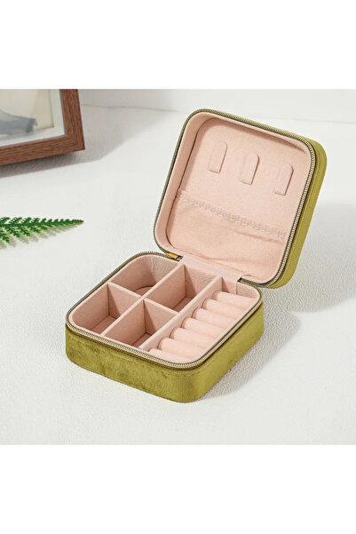 Choice صندوق مجوهرات مخملي أخضر للنساء، حامل منظم للقلادة والخاتم والأقراط، ق...