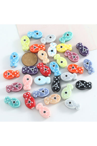 Choice1 النمط 1 10 قطع من خرز الأسماك الصغيرة الرجعية، فاصل سيراميكي، خرز فضف...