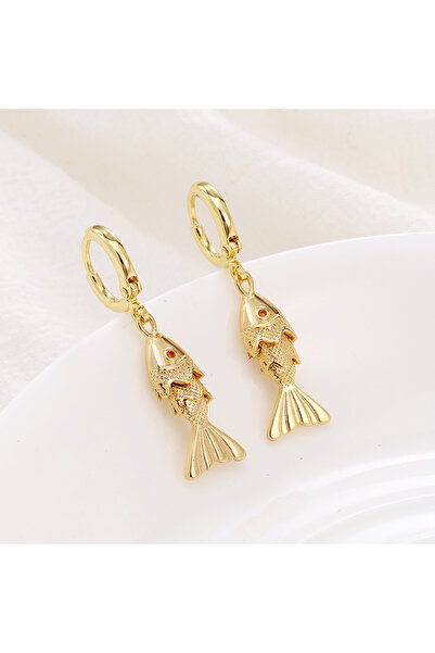 Choice أقراط أذن صغيرة الحجم للنساء بتصميم سمكة صغيرة ديناميكية عتيقة من الفو...