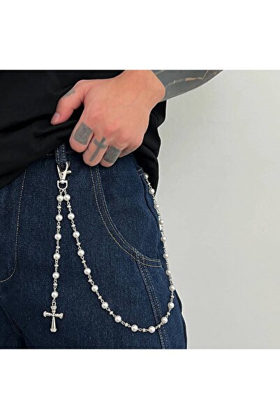 Choice Silver Color Ingemark Creative Cross Pendant Imitation Pearl Keychain ...