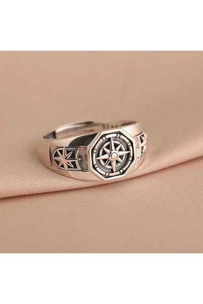 Choice خاتم بوصلة بتصميم ريترو أنيق AJZ10077 بفتحة سداسية قابلة للتعديل، مناس...