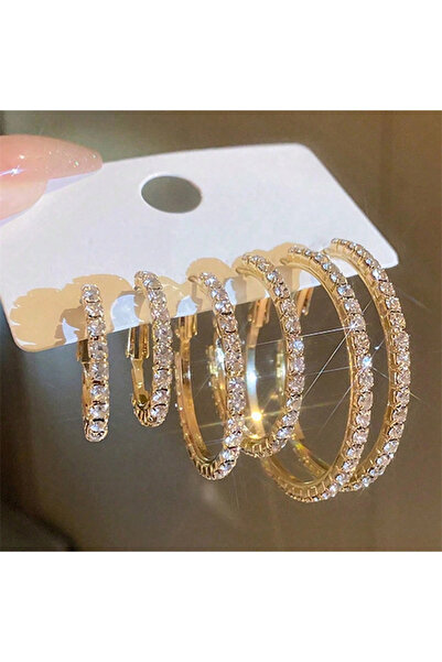 RINHOO FRIENDSHIP ER25Y0102-1 3 Pairs Full Shiny Rhinestone Hoop Earrings For...