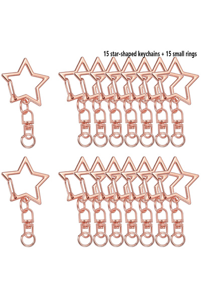 Choice 30PCS Rose Gold 30 Star-shaped Spring Clip Keychain Holders, 15 Keycha...