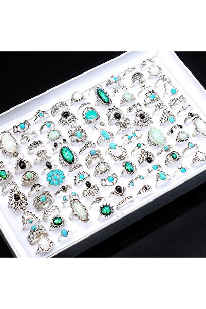 Choice مجموعة خواتم فيروزية بوهيمية عتيقة من 20 قطعة بمقاسات مختلفة من 16 إلى 20 مم، للنساء والرجال، بتصميم هندسي مختلط