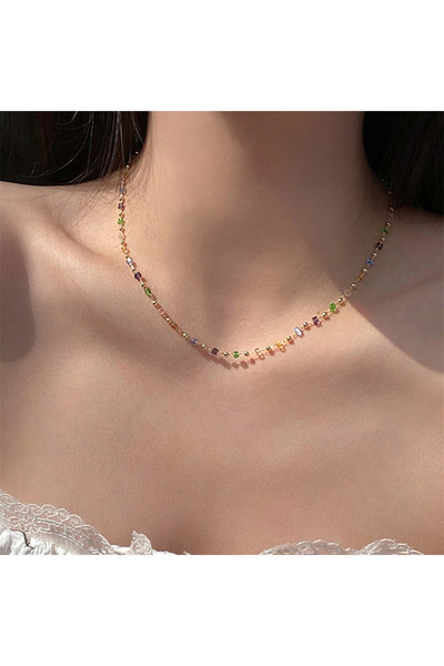 Choice النمط 1 قلادة مربعة بسيطة ملونة من الأكريليك على شكل سلسلة من الخرز با...