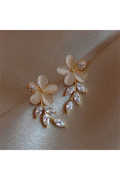 Choice ER21Y0683 Exquisite Opal Flower Stud Earrings For Women Korean Shiny Crystal Imitation Pearl Floral