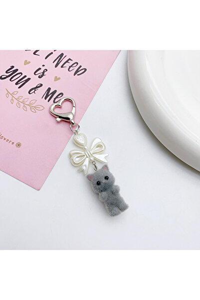 Choice YSK101 B Cartoon Flocking Cat Pendant Keychain Y2K Heart Bow Shaped Ke...