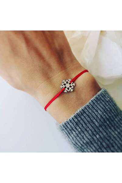 iNGRiKO Bratara snur rosu cu fulg de nea din argint 925 rodiat