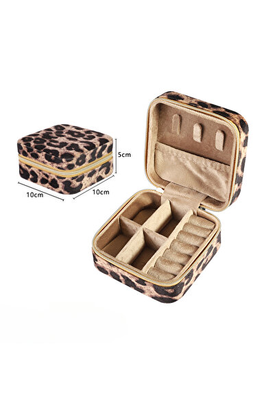 Choice صندوق مجوهرات مخملي بنقشة جلد الفهد للنساء، حامل منظم للقلادة والخاتم ...