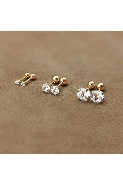 Choice 3 Pair Set 3-4-5mm 1 Pair or 3 Pairs Stainless Steel Golden Tiny CZ St...