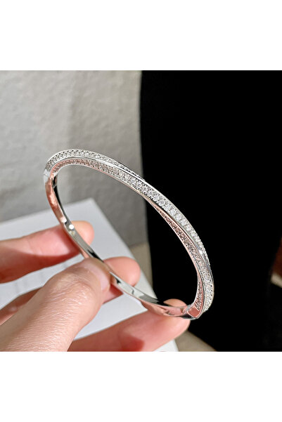 Choice Sliver Color Yupsk Classic Stainless Steel Zircon Inlaid Open Bracelet...