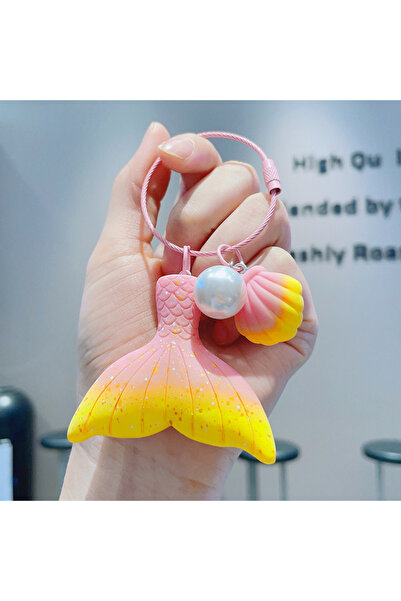 Choice Yellow Cute Mermaid Keychain Marine Life Shell Starfish Keyring Pendan...
