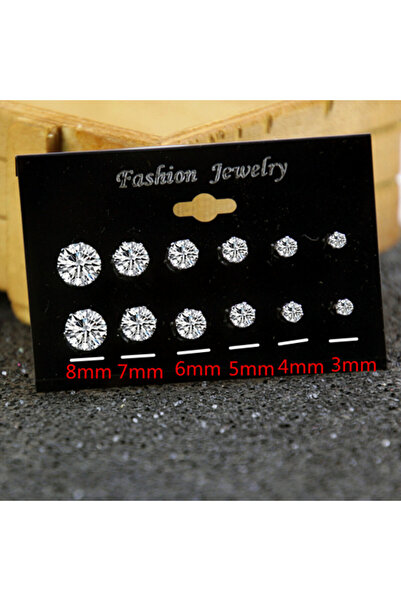 Choice مجموعة من 6 أزواج من أقراط الزفاف البيضاء اللامعة الجديدة، مكونة من 12...