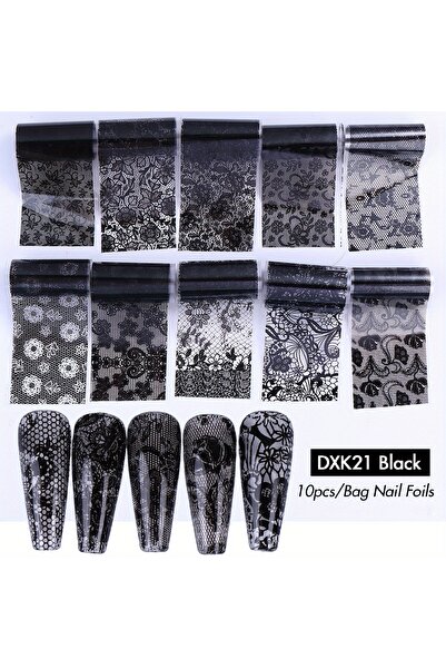 Choice DXK21 Black 10/20pcs Elegant Black White Lace Flowers Nail Transfer Fo...