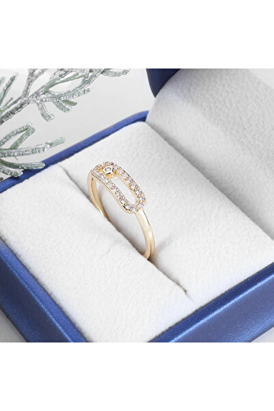 Choice AL18196- خاتم ذهبي بتصميم هندسي رائع ولامع من الزركون والكريستال بفتحة...