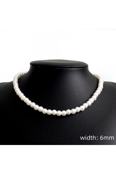 Choice قلادة من اللؤلؤ الصناعي مقاس 6 مم بتصميم عصري جديد للرجال، مصنوعة يدوي...