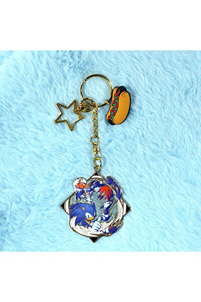 Choice سلسلة مفاتيح سونيك زرقاء مع قلادة لامعة (شخصيات سونيك)، بالإضافة إلى نجمة وهوت دوغ. مثالية لـ