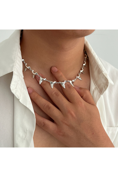 Choice Silver Color SHIXIN Smooth Rivet Spike Short Choker Necklace for Men H...